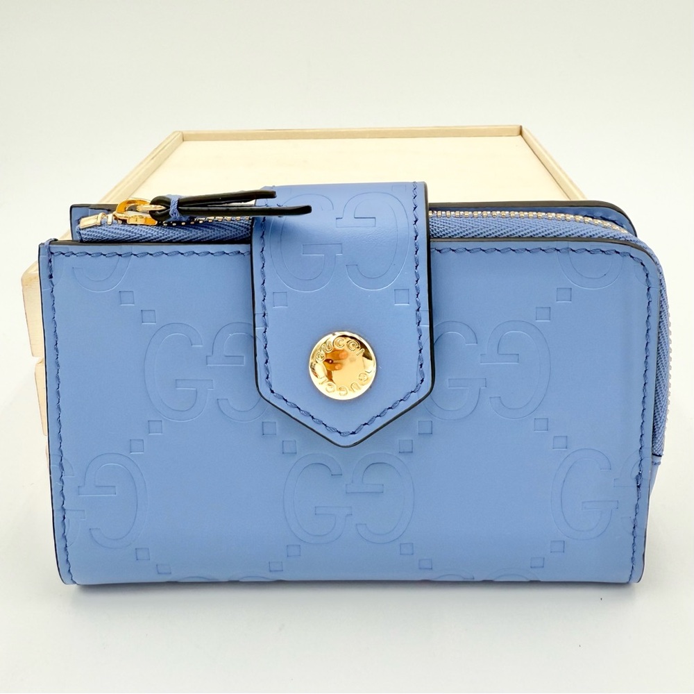 Gucci Blue Wallet with Gold Accents